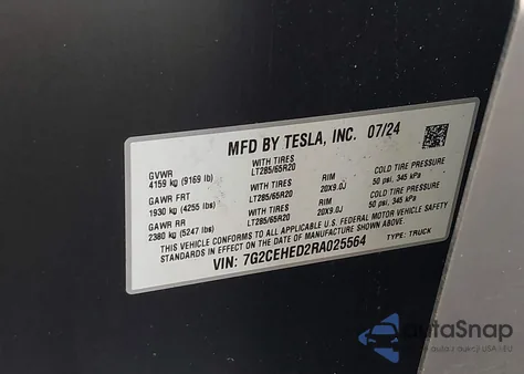 2024 Tesla Cybertruck from USA, damaged, VIN 7G2CEHED2RA025564
